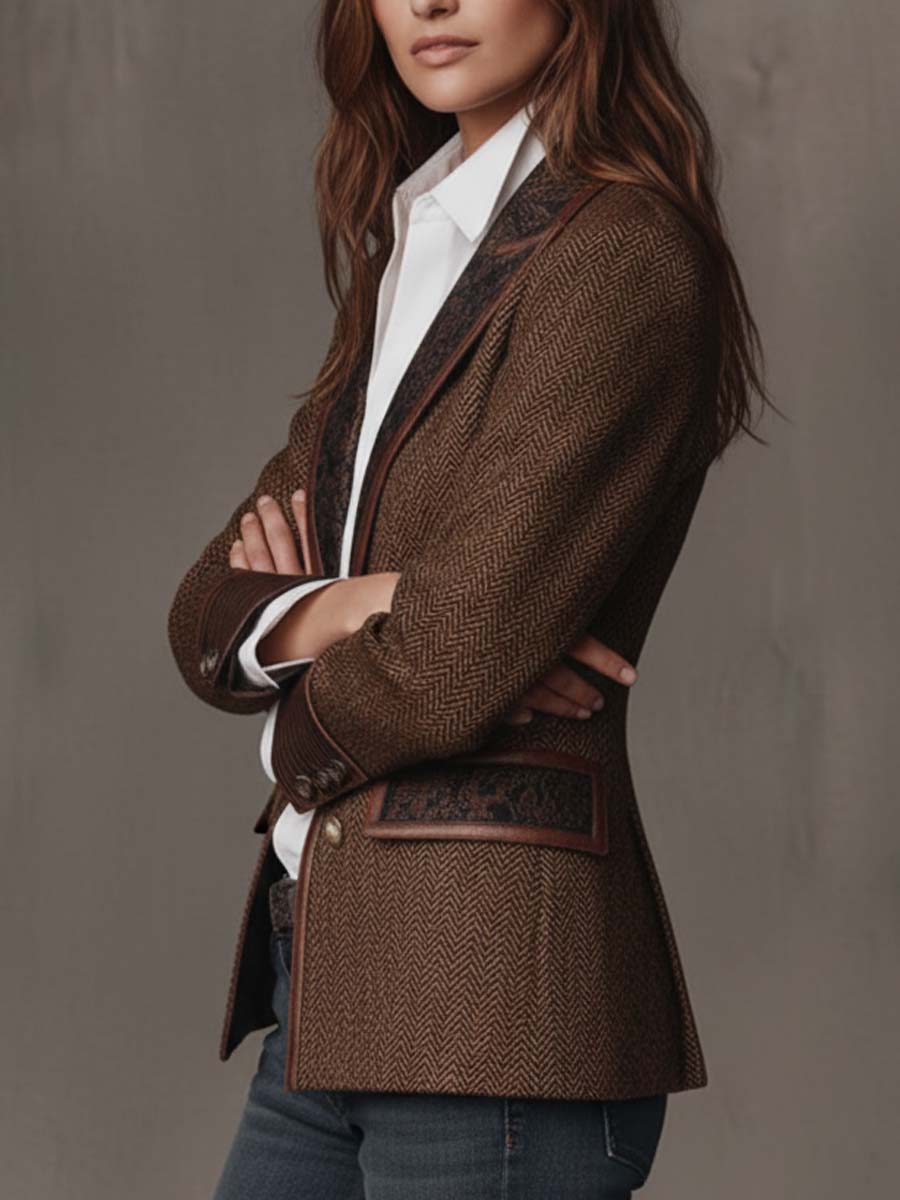 Bernadette™ | Heritage Herringbone Embroidered Lapel Blazer