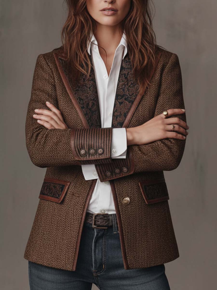 Bernadette™ | Heritage Herringbone Embroidered Lapel Blazer