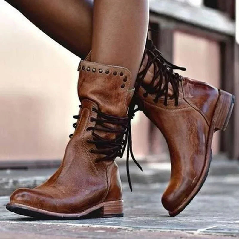 Diana™ | Vintage Lace-Up Low-Heel Boots