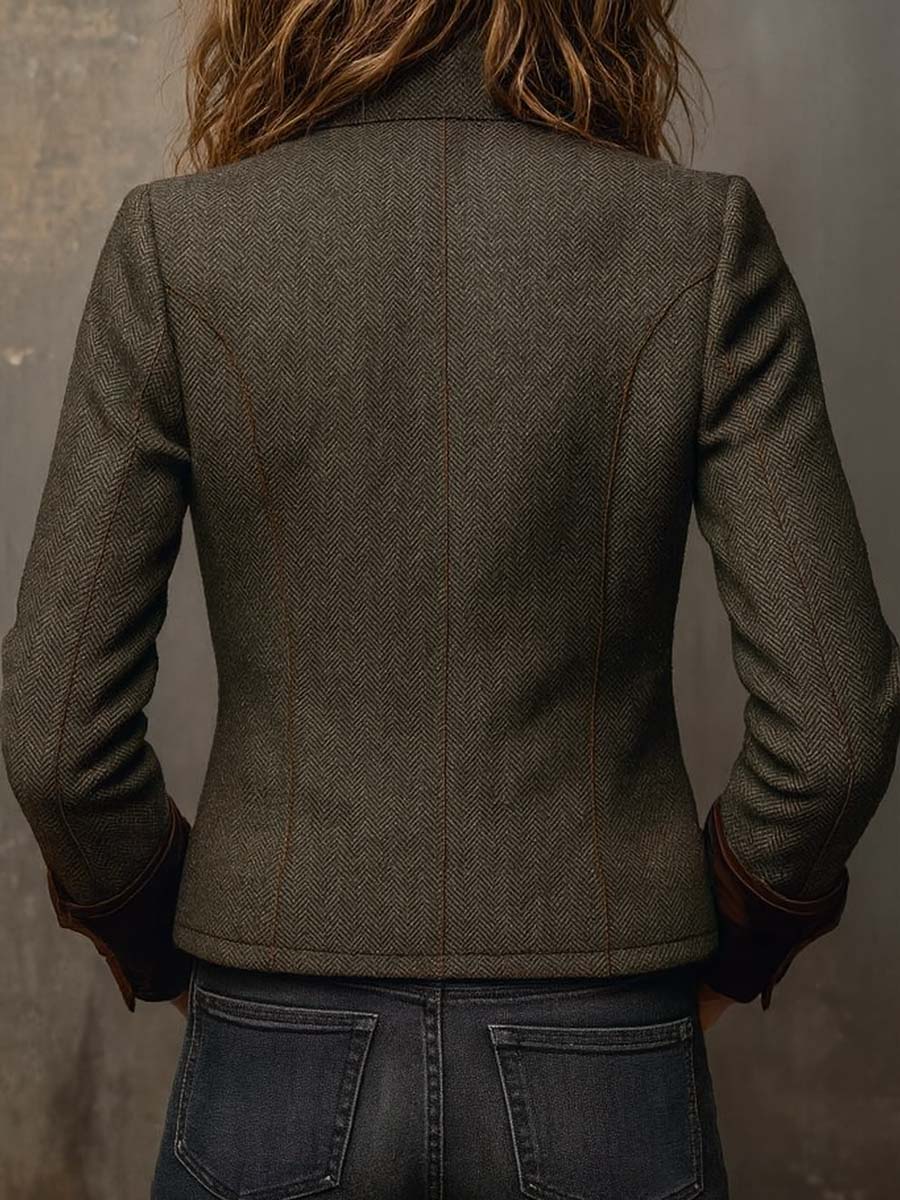 Rowena™ | Heritage Olive Herringbone Contrast Blazer