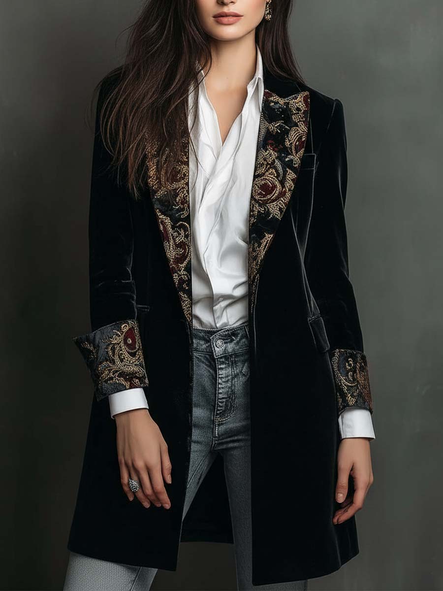 Belladonna™ | Baroque Embroidered Black Longline Blazer