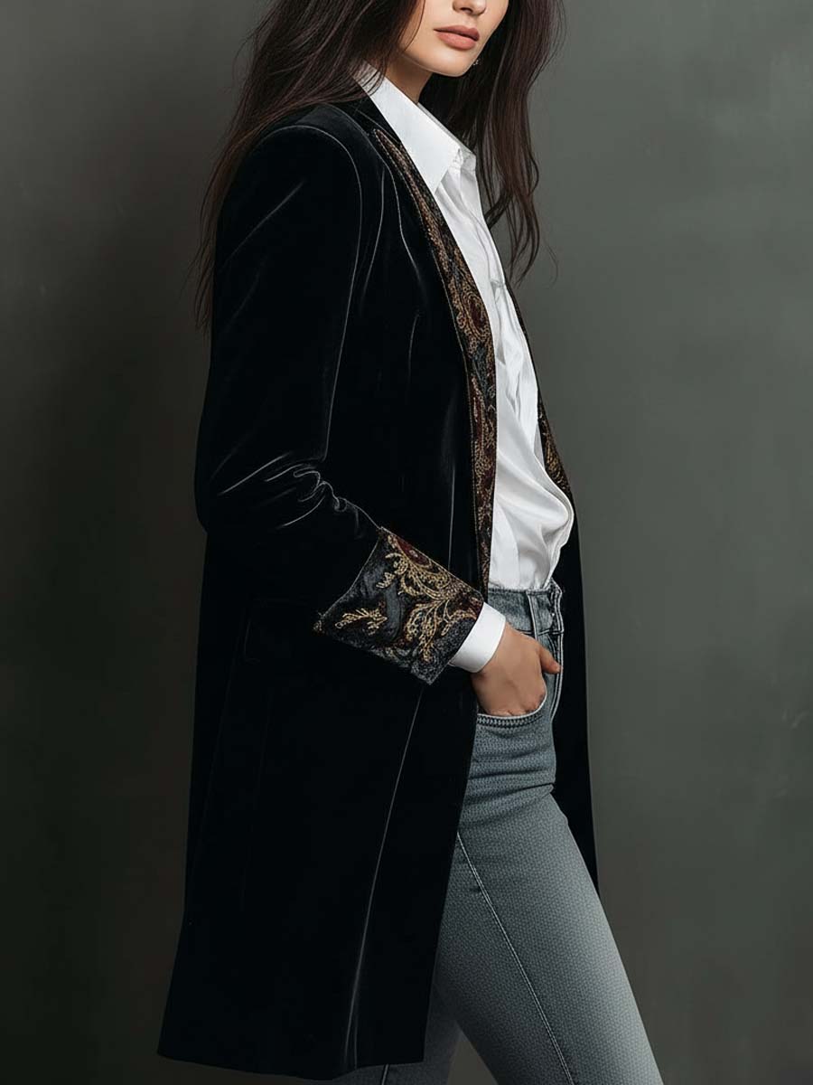Belladonna™ | Baroque Embroidered Black Longline Blazer