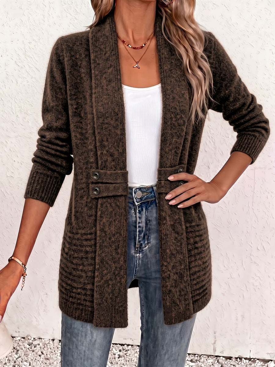 Camille™ | Ribbed Button-Tab Longline Cardigan
