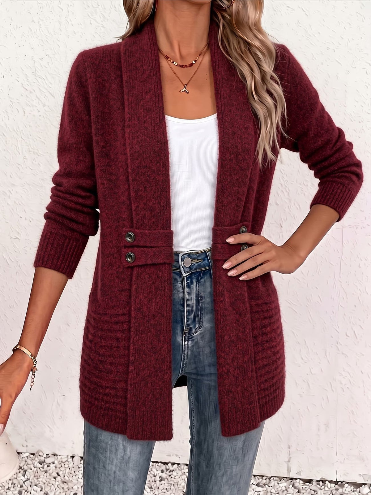 Marlowe™ | Burgundy Ribbed Button-Tab Cardigan