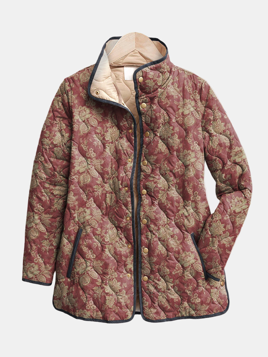 Daphne™ | Vintage Floral Quilted Longline Jacket