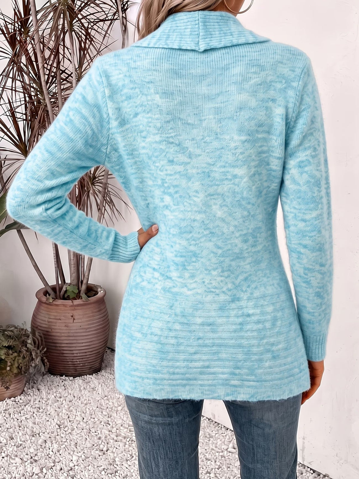 Nova™ | Aqua Ribbed Button-Tab Cardigan
