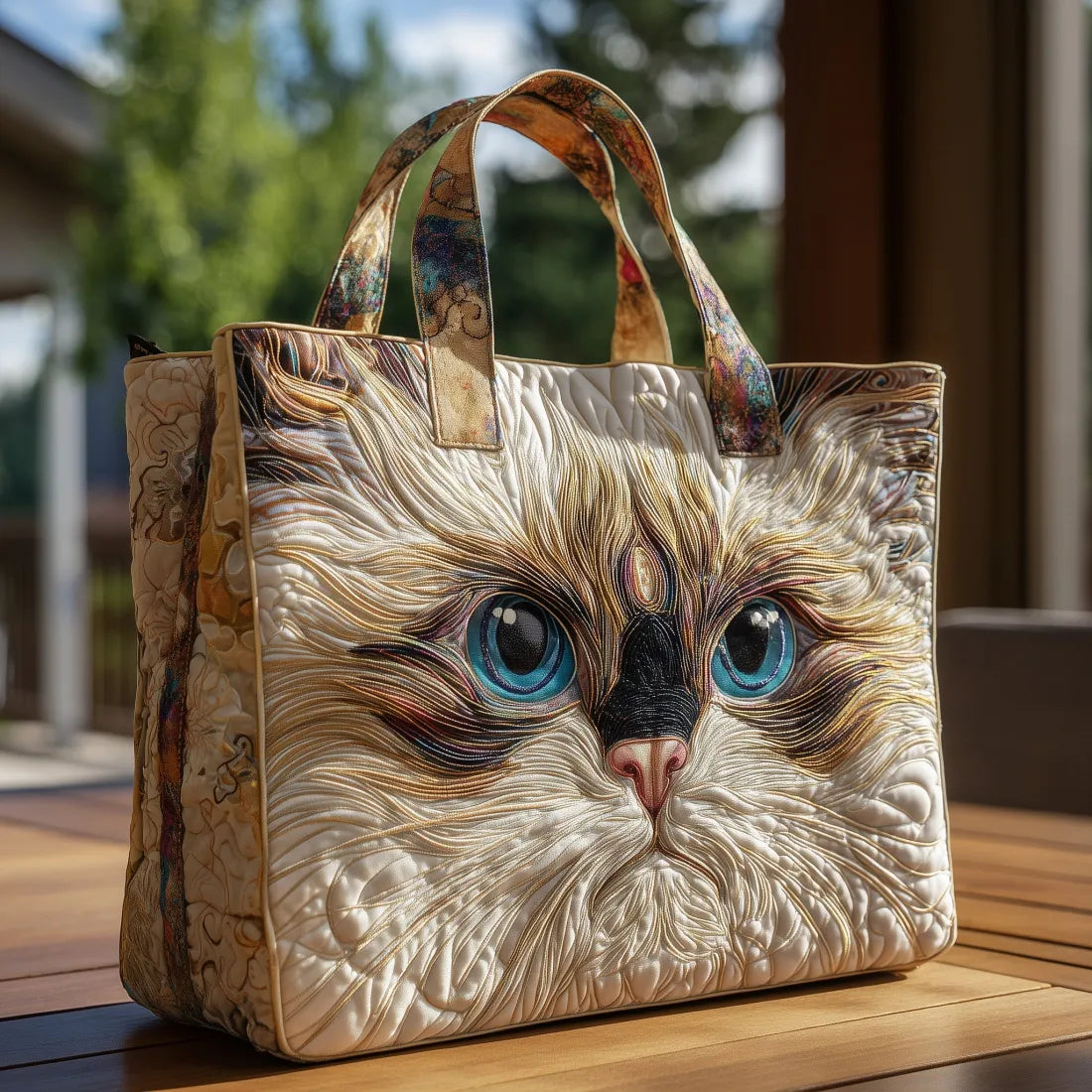 Bianca™ | Blue-Eyed White Cat Artistic Quilted Tote Bag