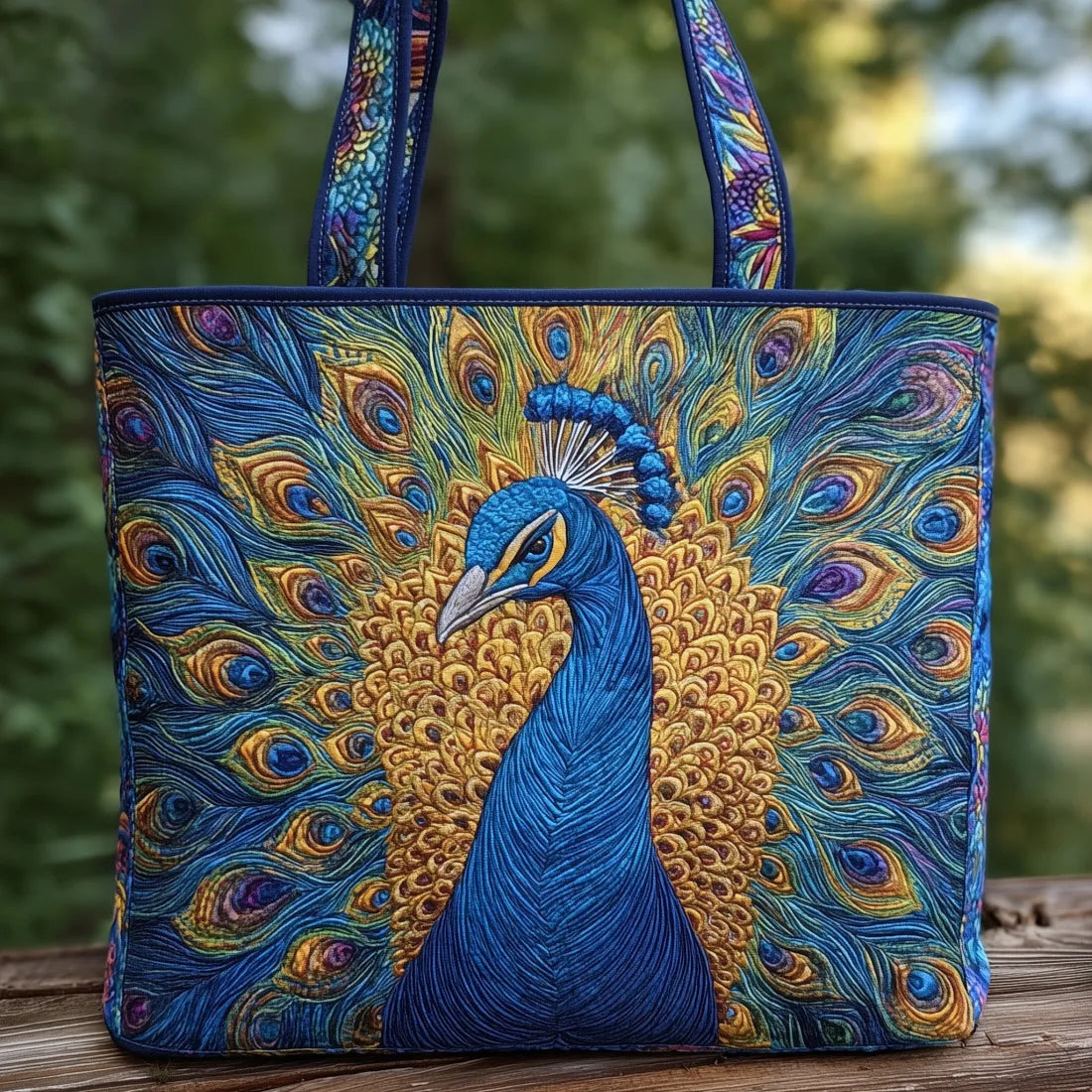 Ophelia™ | Majestic Peacock Feather Quilted Tote Bag