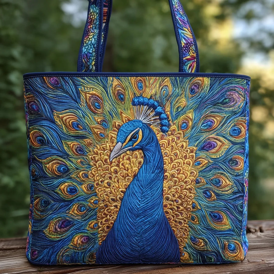 Ophelia™ | Majestic Peacock Feather Quilted Tote Bag