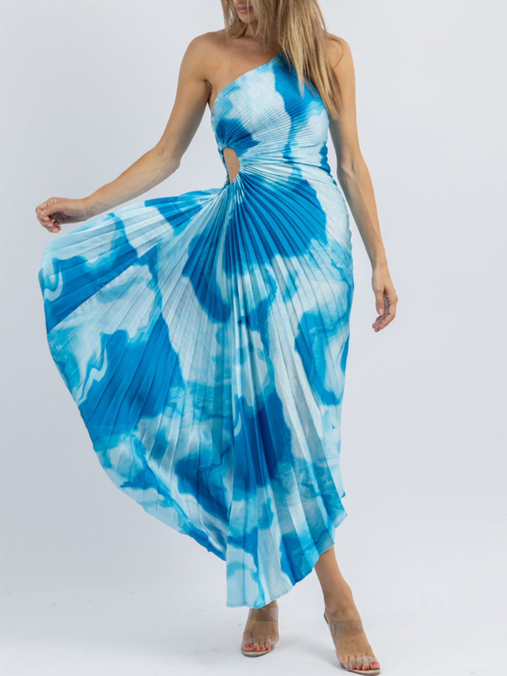 Marina™ | Ocean Wave One-Shoulder Midi Dress
