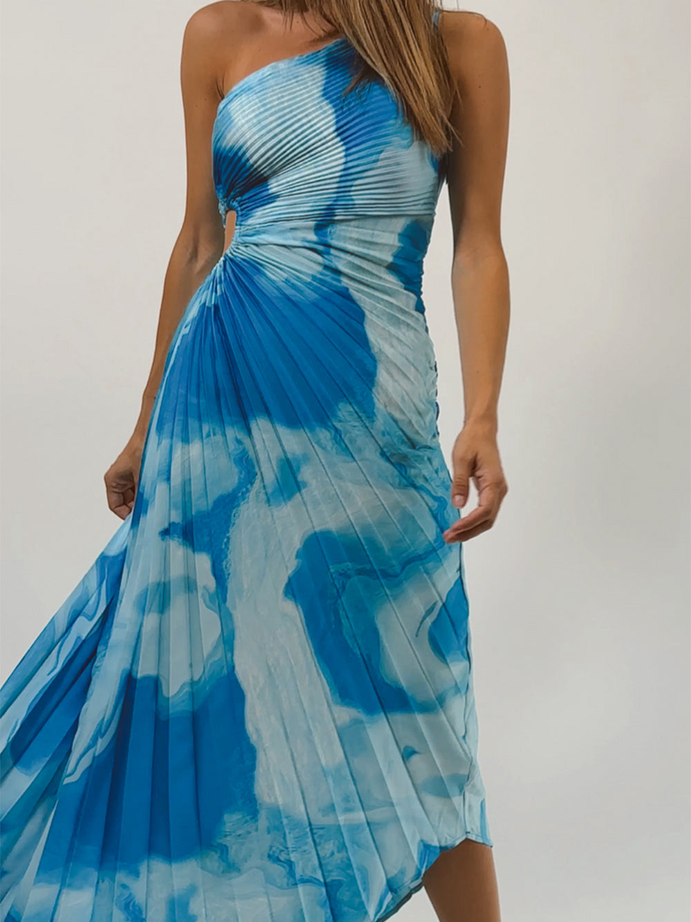 Marina™ | Ocean Wave One-Shoulder Midi Dress
