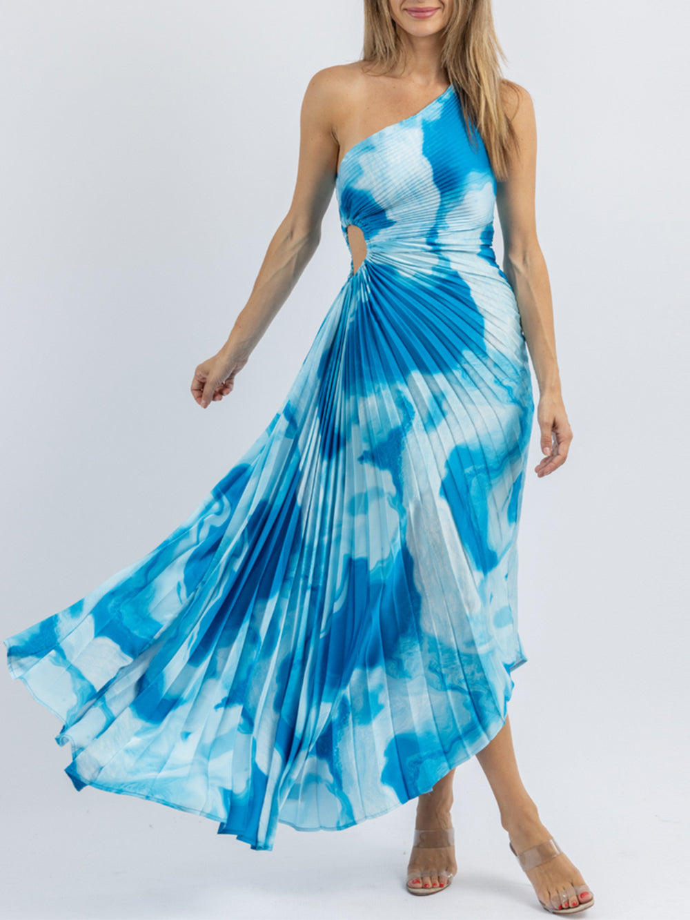 Marina™ | Ocean Wave One-Shoulder Midi Dress
