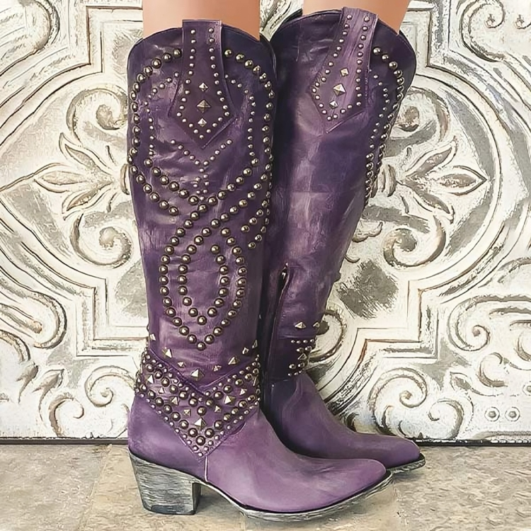 Cara™ | Studded Western Knee-High Boots
