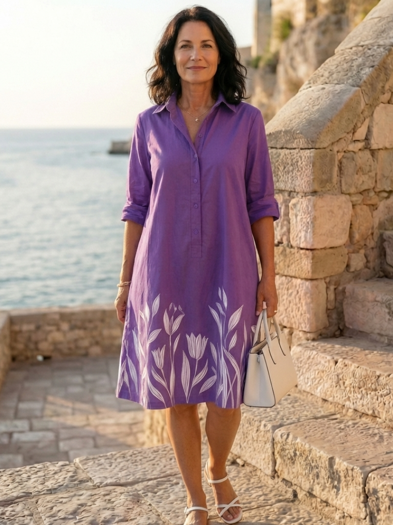 Lavienne™ | Botanical Border Collared Midi Dress