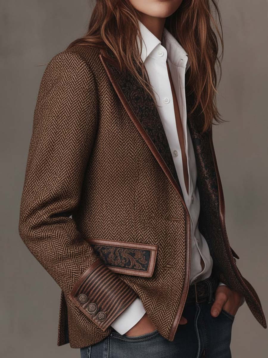 Bernadette™ | Heritage Herringbone Embroidered Lapel Blazer