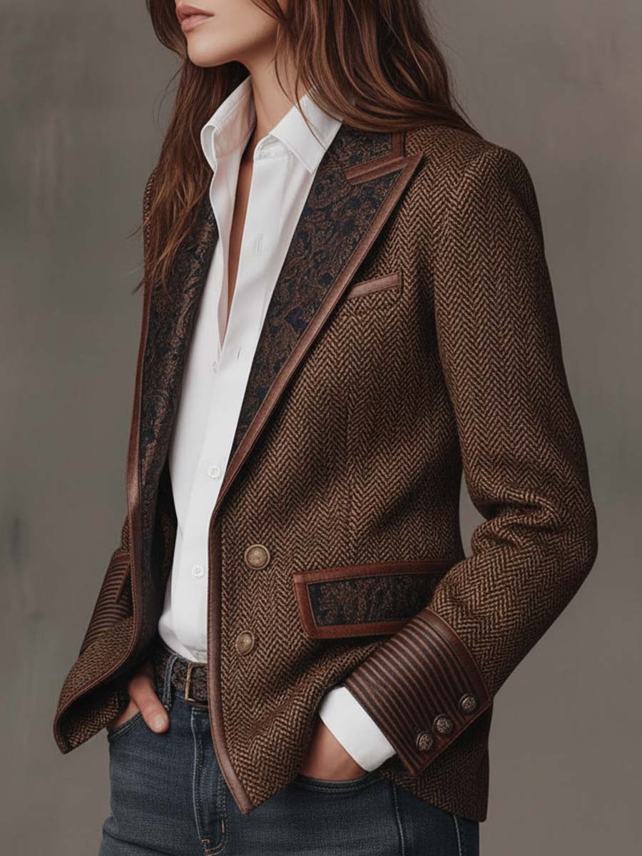 Bernadette™ | Heritage Herringbone Embroidered Lapel Blazer