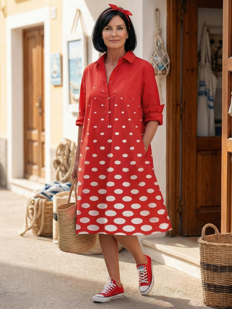 Wrenley™ | Graduated Polka Dot Shirt Midi Dress