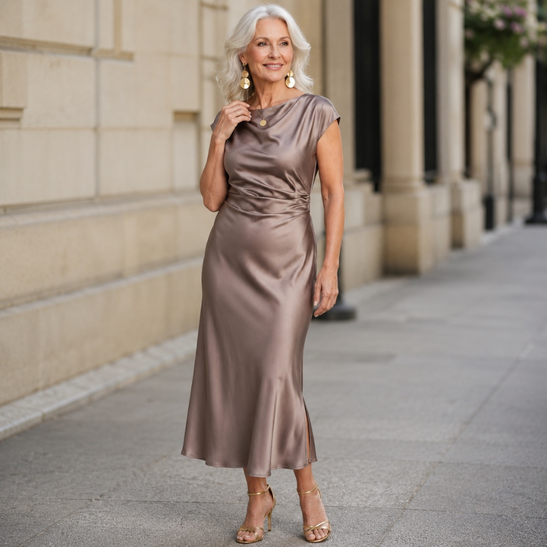 Victoria™ | Elegant Satin Midi Dress