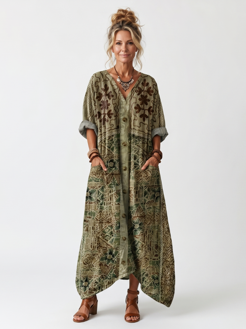 Willow™ | Bohemian Button-Front Pocket Maxi Dress