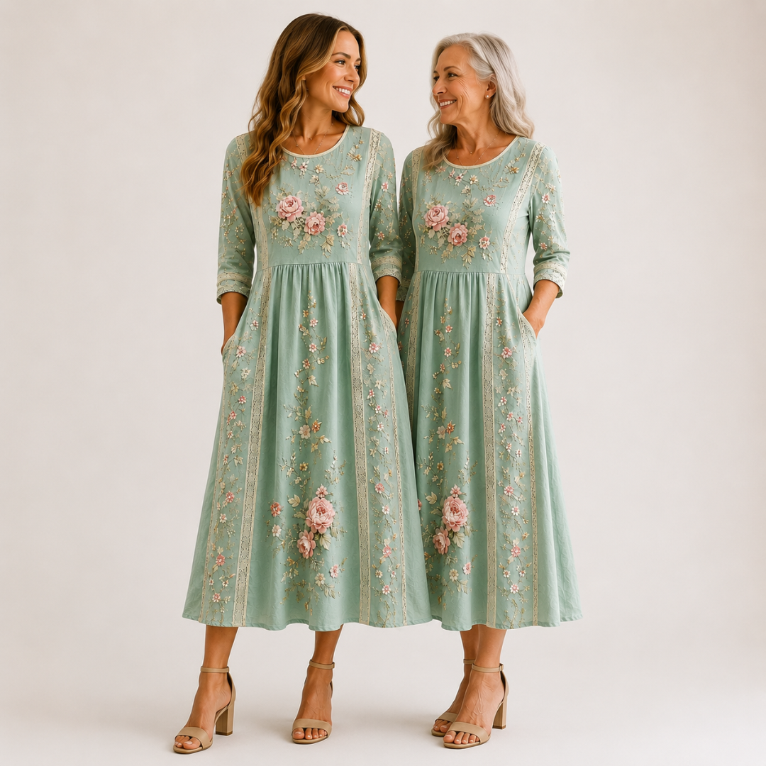 Emmeline™ | Floral Embroidered Grace Midi Dress