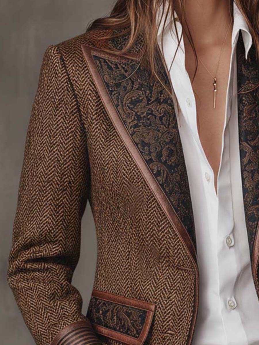 Bernadette™ | Heritage Herringbone Embroidered Lapel Blazer