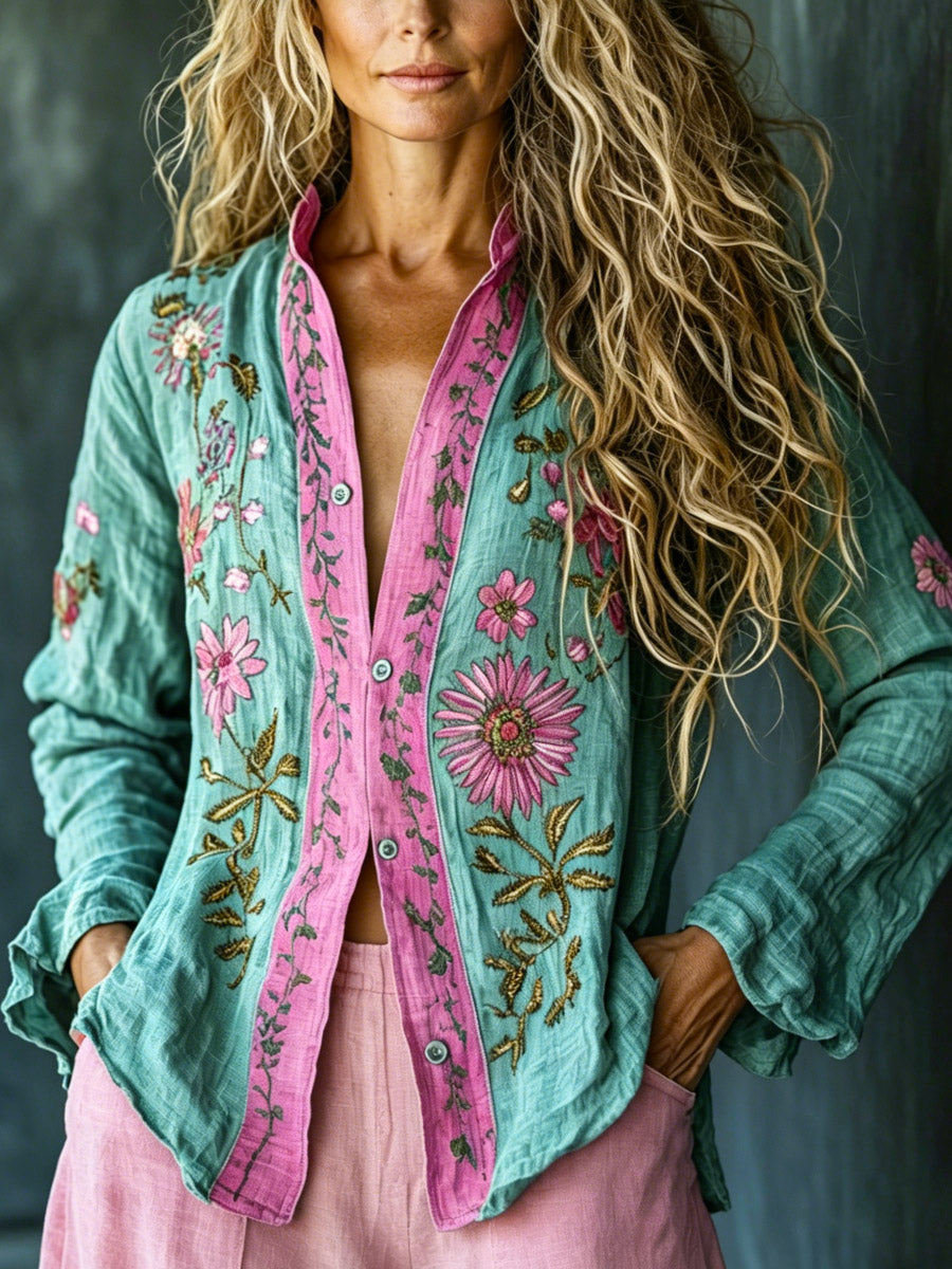 Eloisa™ | Embroidered Garden Relaxed Button-Down Blouse