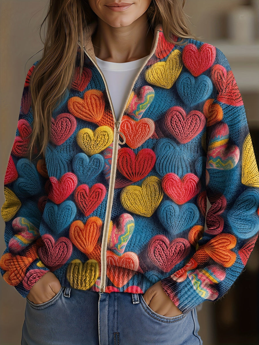 Cherrie™ | Rainbow Heart Embroidered Knit Jacket