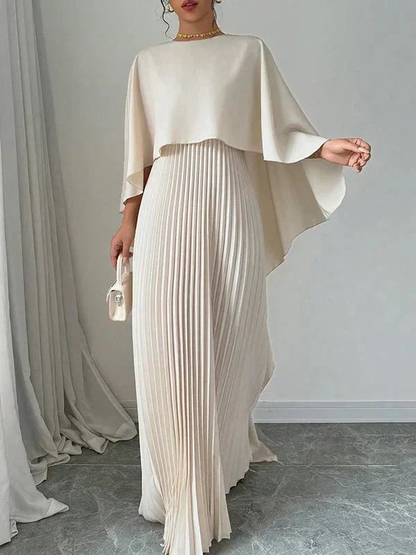 Maravelle™ | Elegant Pleated Cape Maxi Dress