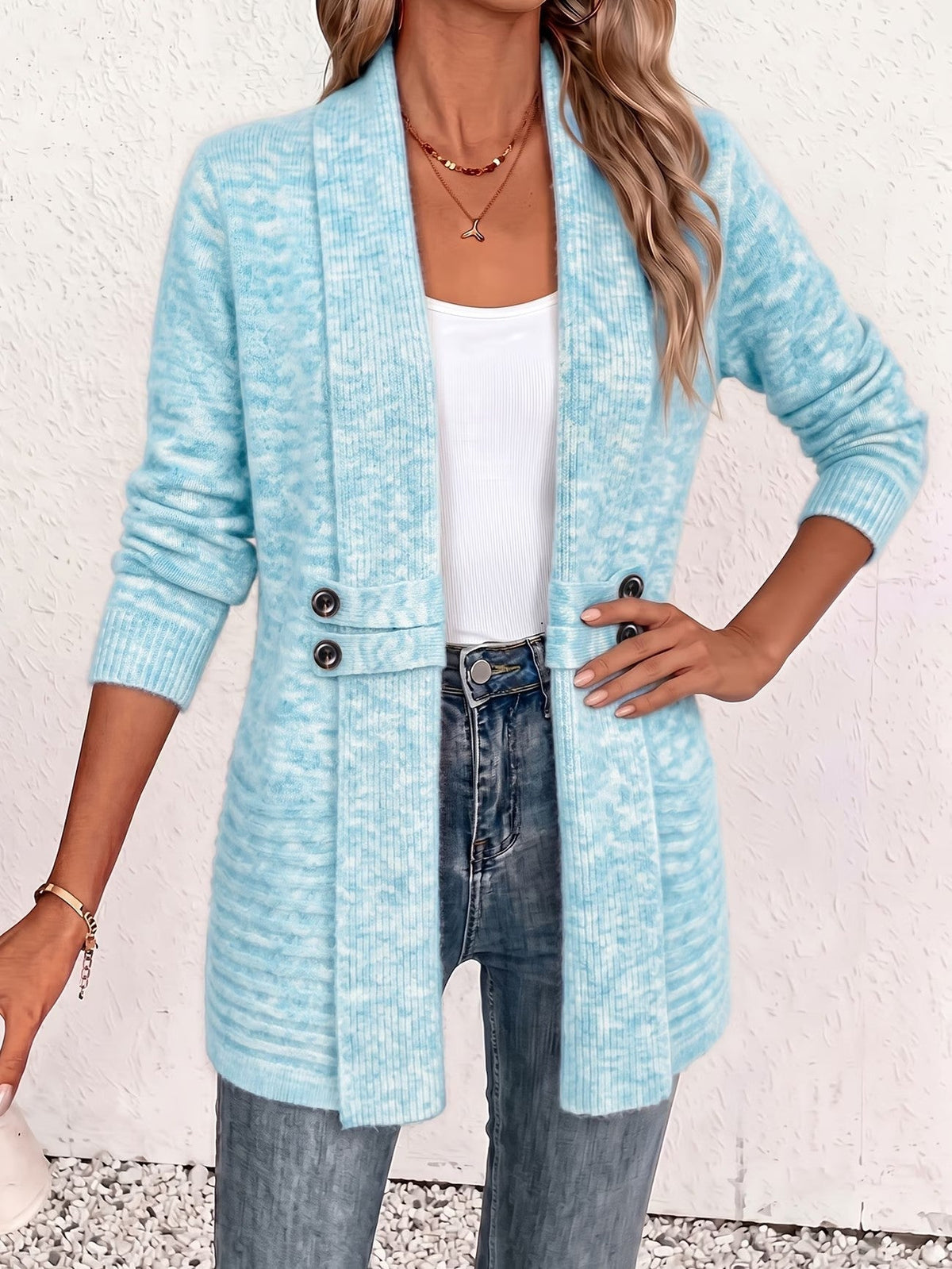 Nova™ | Aqua Ribbed Button-Tab Cardigan