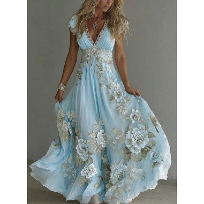 Aurielle™ | Embroidered Floral Chiffon Maxi Dress