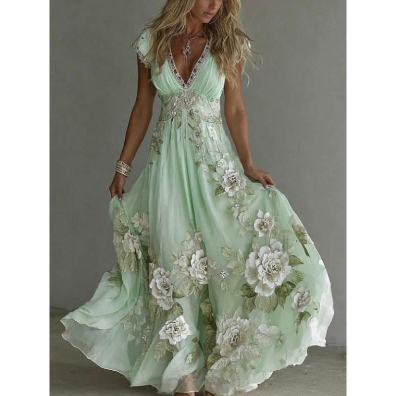 Aurielle™ | Embroidered Floral Chiffon Maxi Dress