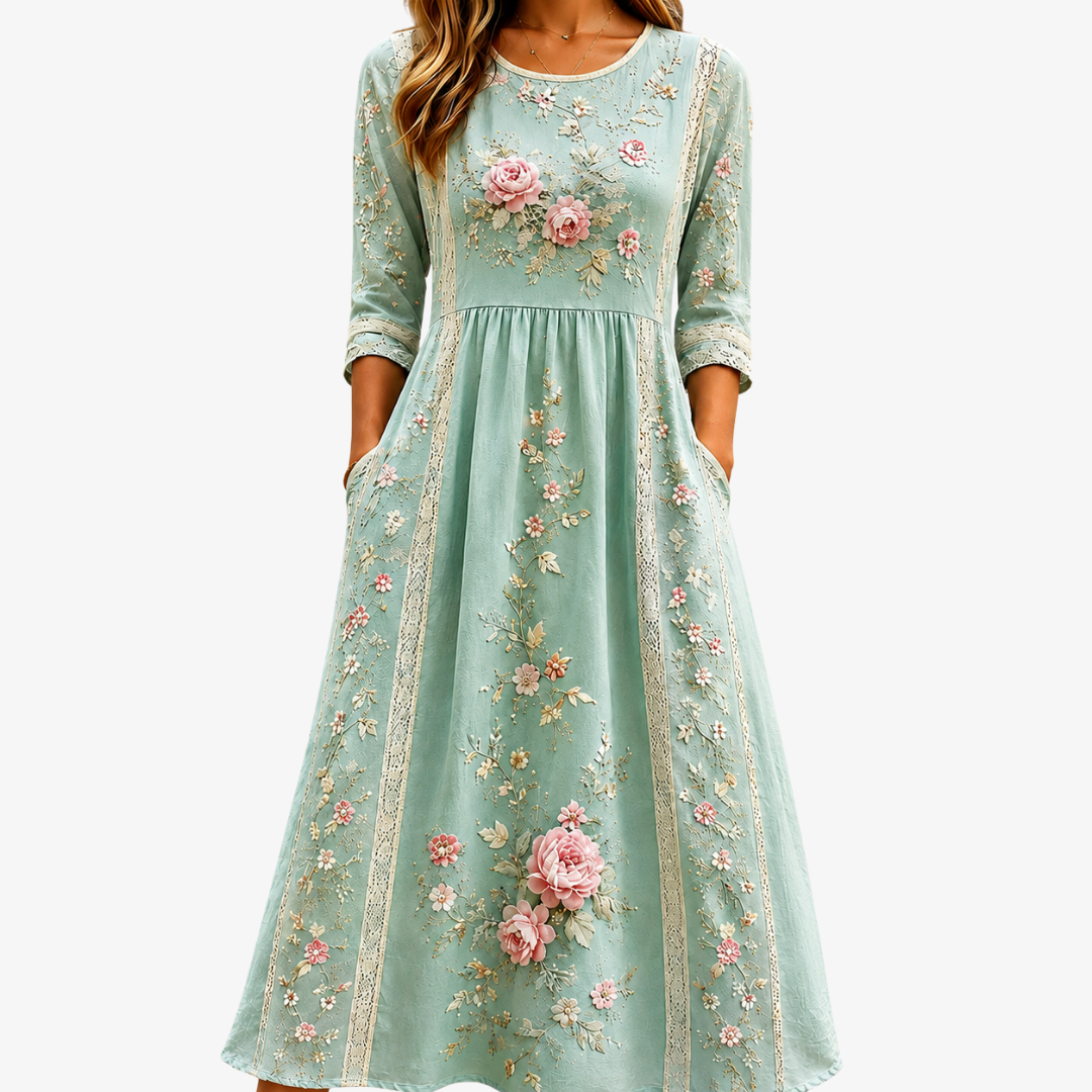 Emmeline™ | Floral Embroidered Grace Midi Dress