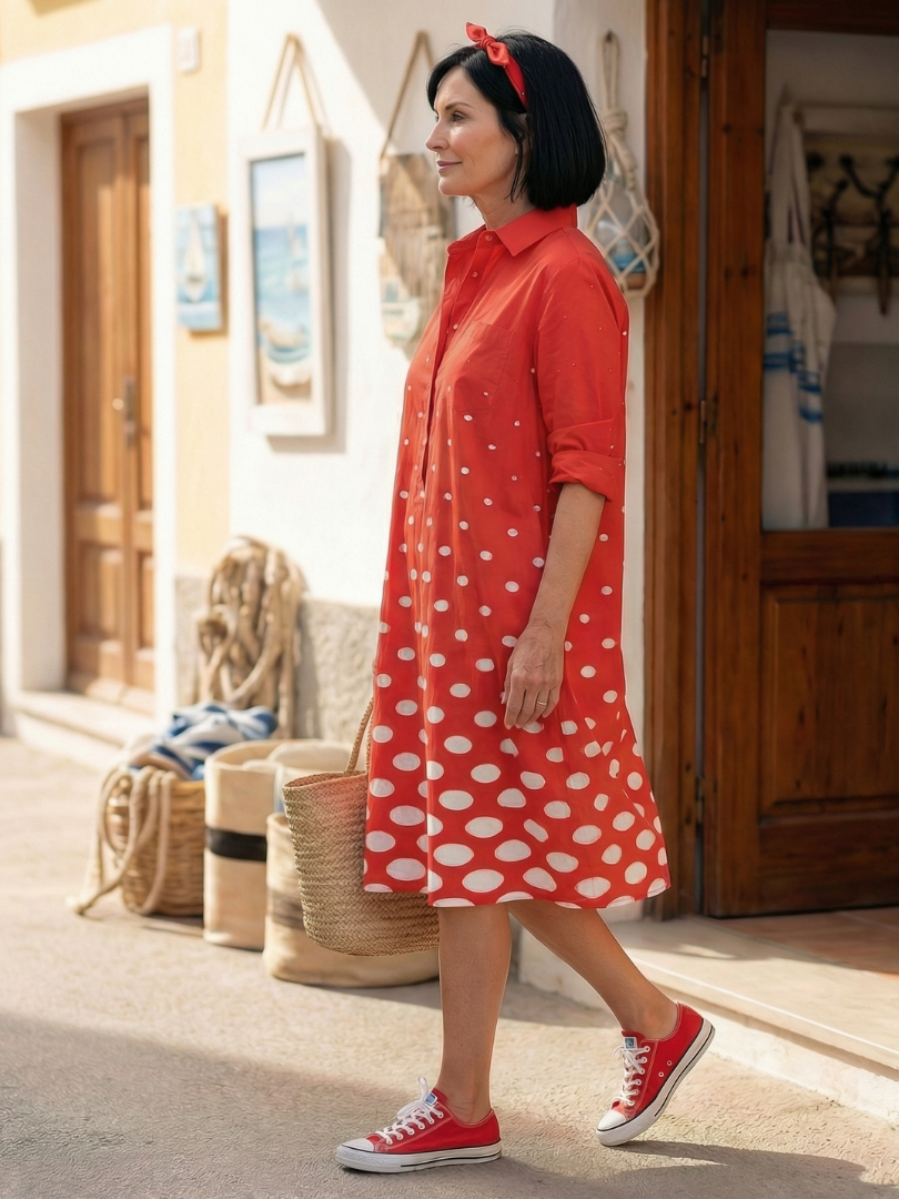 Wrenley™ | Graduated Polka Dot Shirt Midi Dress