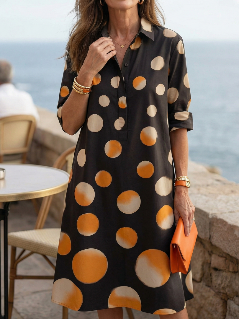 Vespera™ | Polka Dot Collared Midi Shirt Dress