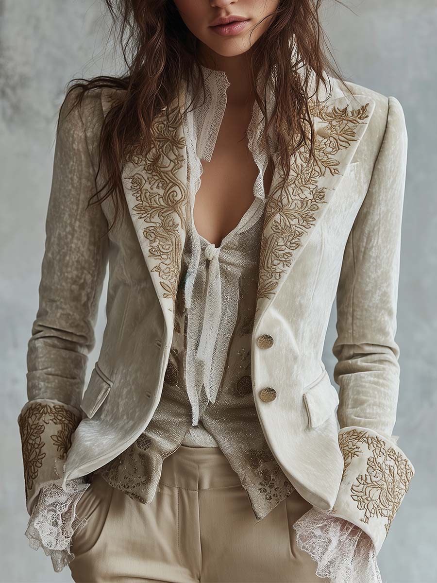 Allegra™ | Embroidered Ivory Tailored Blazer
