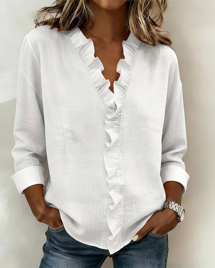 Lenora™ | Soft Ruffle Neckline Blouse
