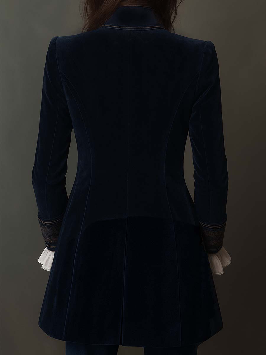 Vespera™ | Vintage Embroidered Navy Longline Blazer