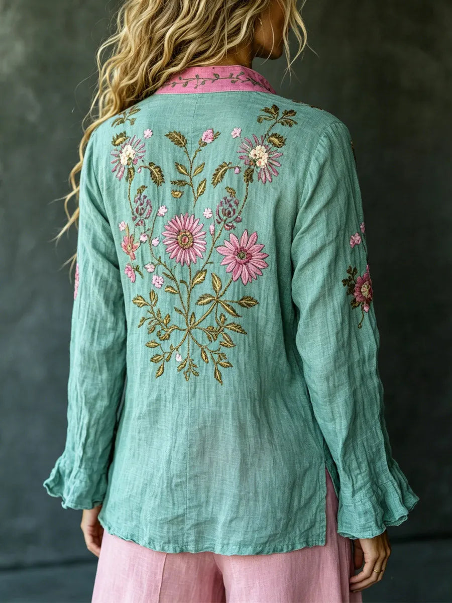 Eloisa™ | Embroidered Garden Relaxed Button-Down Blouse
