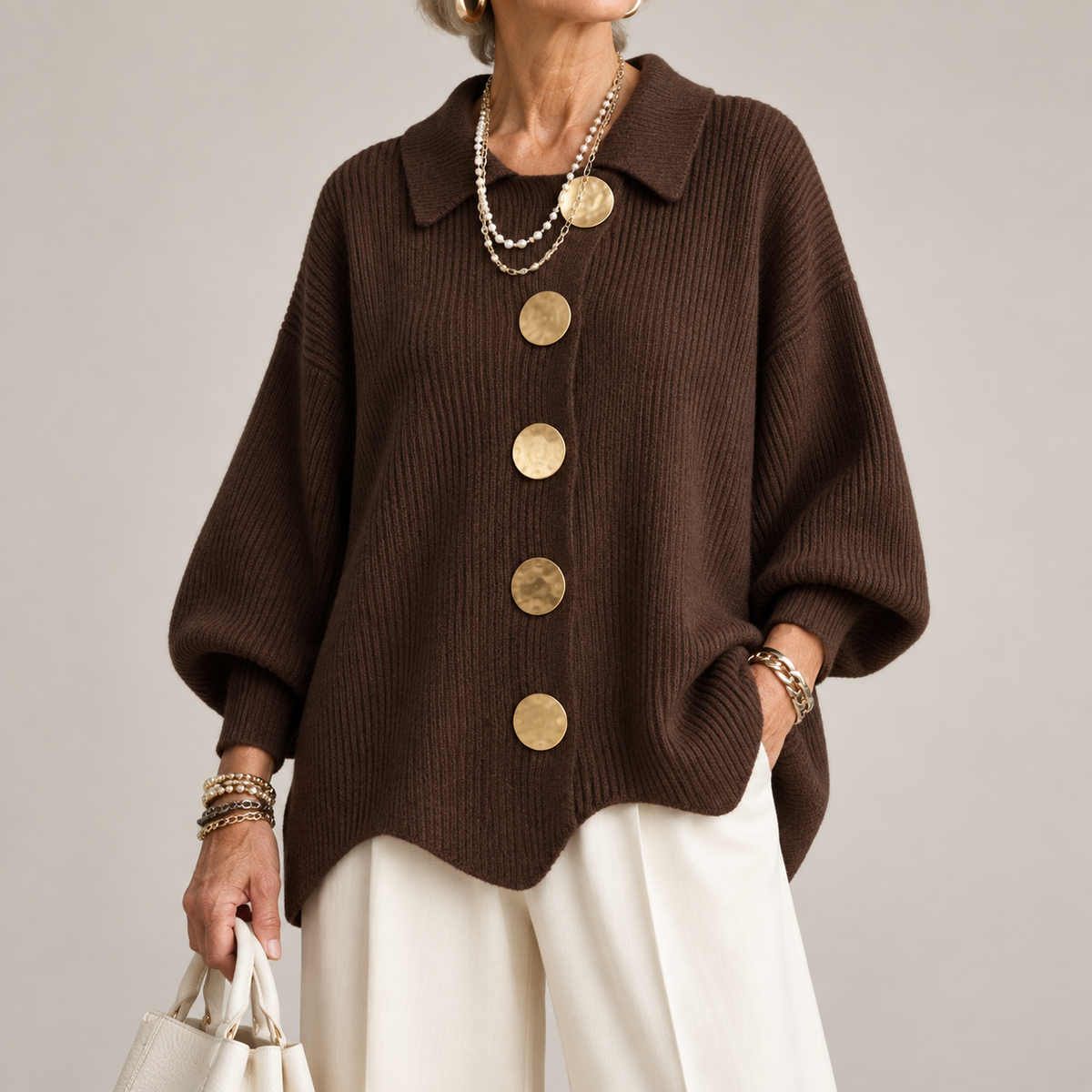 Ardelle™ | Oversized Collared Button Cardigan
