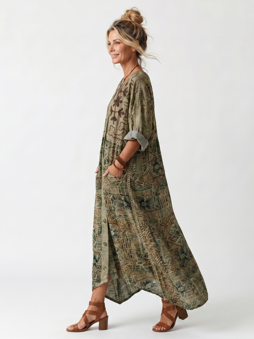 Willow™ | Bohemian Button-Front Pocket Maxi Dress