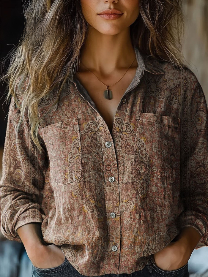 Frida™ | Antique Paisley Relaxed Button-Down Blouse