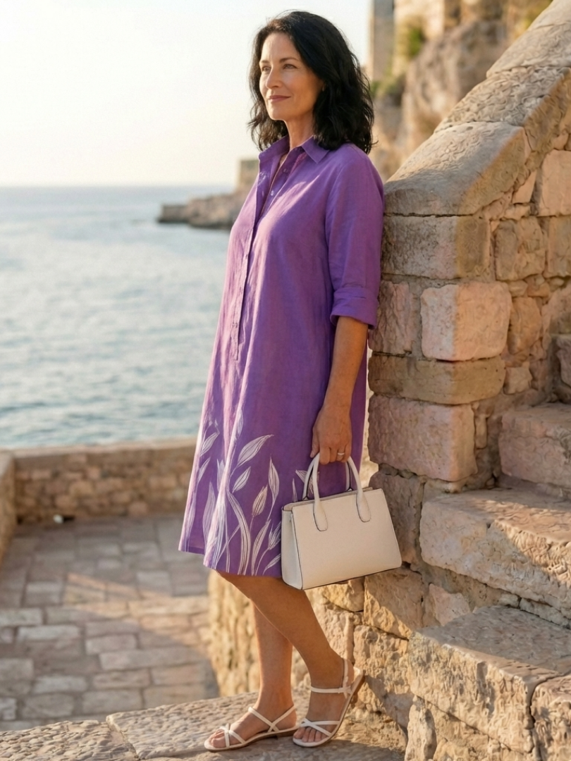 Lavienne™ | Botanical Border Collared Midi Dress