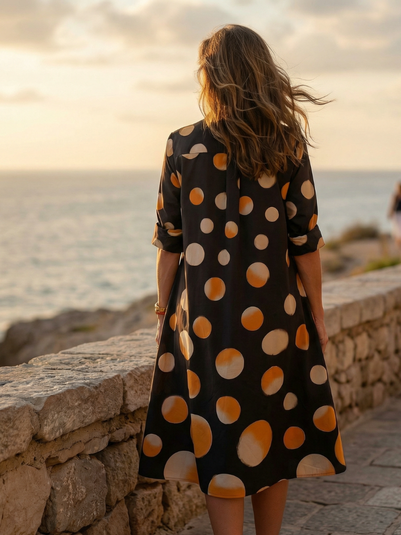 Vespera™ | Polka Dot Collared Midi Shirt Dress