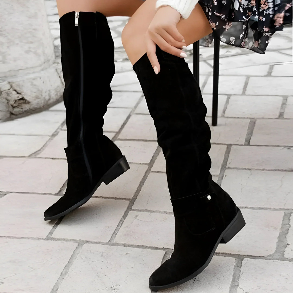 Daiselle™ | Bow Detail Suede Knee-High Boots