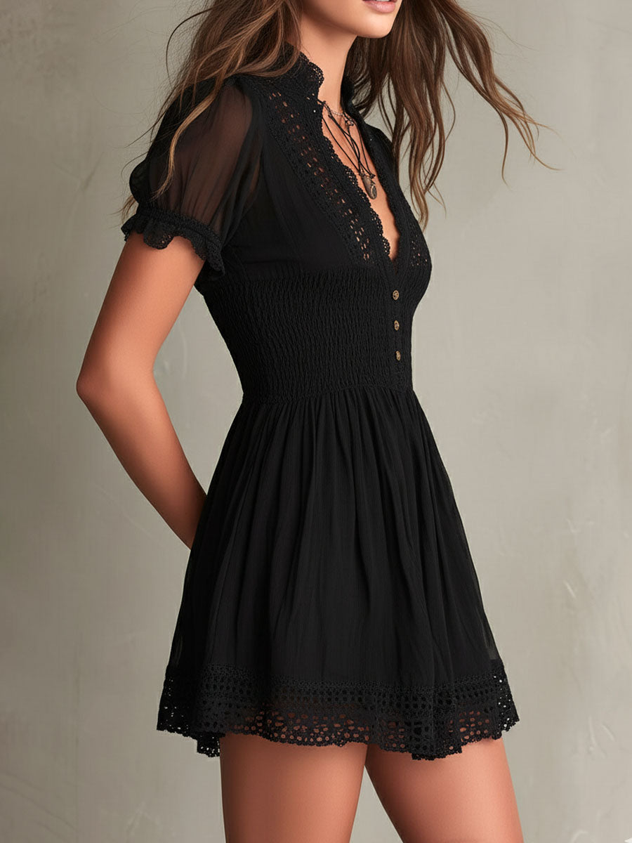 Delilah™ | Bohemian Lace-Trim Mini Dress