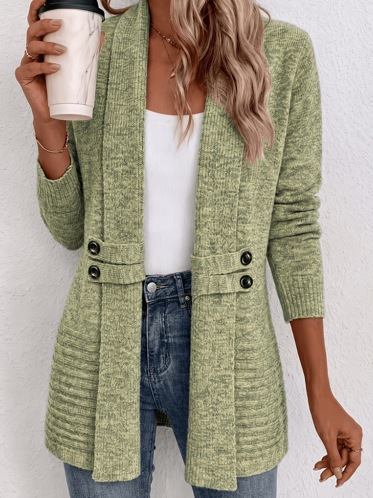 Tessa™ | Ribbed Button-Tab Longline Cardigan