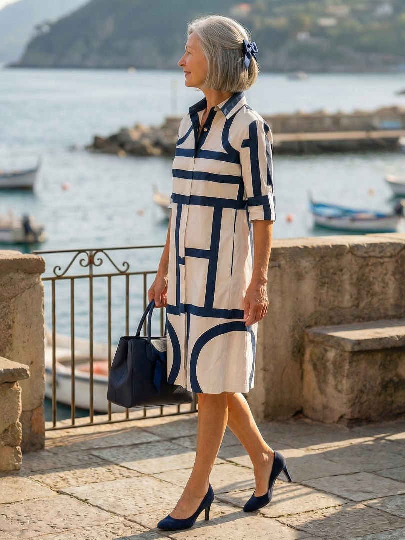 Elspeth™ | Geometric Button-Front Shirt Dress