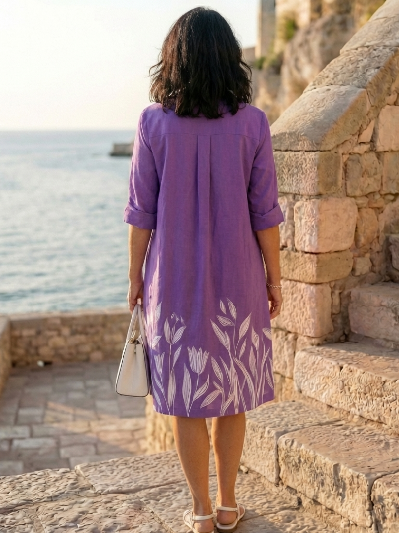 Lavienne™ | Botanical Border Collared Midi Dress