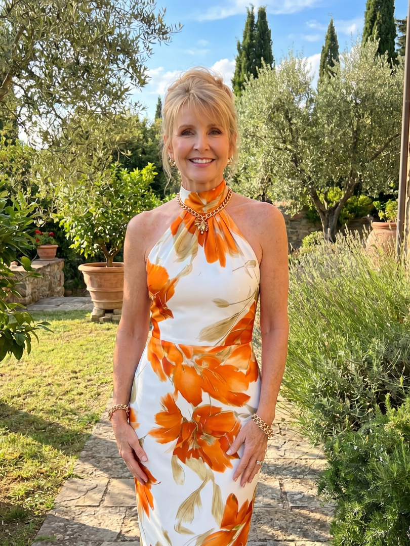 Solara™ | Golden Petals Halter Dress