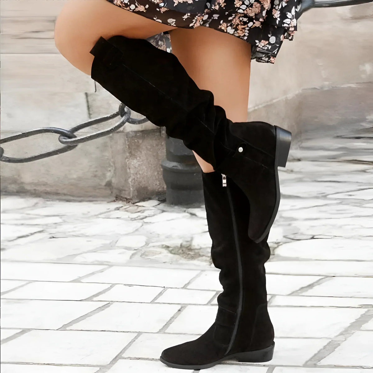 Daiselle™ | Bow Detail Suede Knee-High Boots